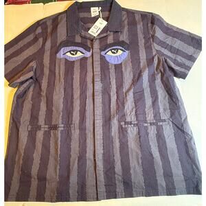 Puma x KidSuper Studios Button Up Shirt XL Purple Striped Graphic Eyes NWT  Etsy